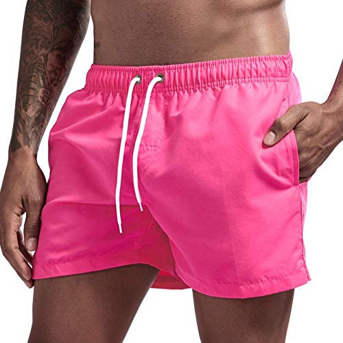 Onsoyours Costume da Bagno Uomo con Tasche Mare Pantaloncini Bagno Nuoto Spiaggia Calzoncini da Bagno Vita Elastica Regolabile Rapida Slip Pantaloncini Fucsia M