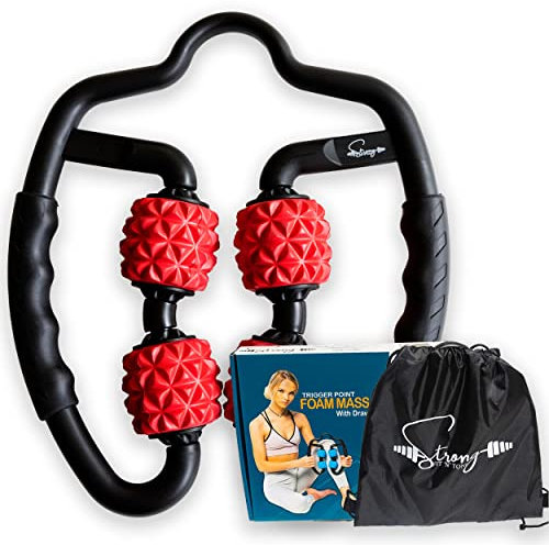 Rouleau musculaire pour tissus profonds avec cordon de serrage | Outil de massage myofascial pour enlever la cellulite – Masseur de coude de tennis, mollet, jambe et avant-bras I rouleau en mousse