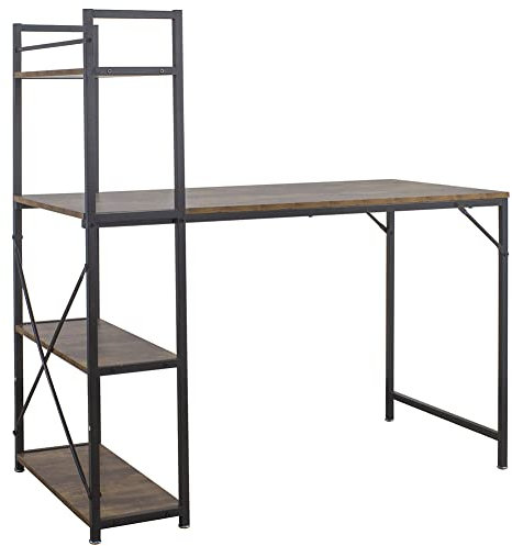 BAKAJI Scrivania con Libreria 4 Ripiani Tavolo da Lavoro Porta Pc Computer Struttura in Metallo Nero e Piano in Legno MDF Arredamento Casa Ufficio Cameretta Dimensioni 120 x 62 x 121 cm (Brown)
