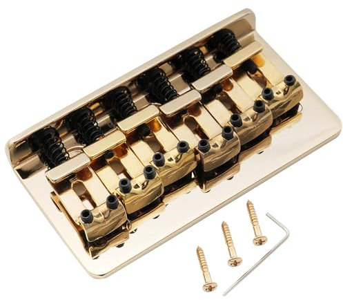 Musiclily Pro 54mm Stahl Hardtail Steg Fester Bridge Vintage Gebogen Saitenreiter für Import Strat Tele Style E-Gitarre, Gold