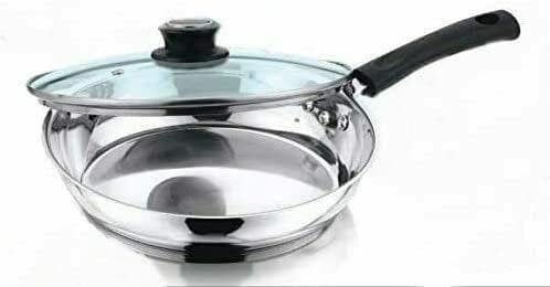 Nobel Stainless Steel Triple ply with Vented Glass Lid Fry Pan, Saucepan (Induction Friendly), Silver (24 cm)