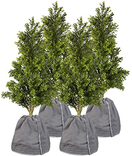 Royal Gardineer Topfabdeckung: 4er-Set XL-Thermo-Topfschutz für Pflanzen, 70x65cm, Drainage,anthrazit (Kälteschutzvliese, Winterschutz Hauben, Gewächshaus)