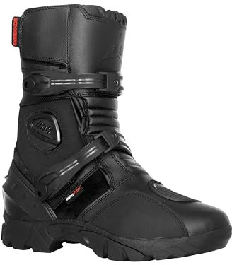 Bohmberg Dredd - Stivali da moto da uomo, in pelle, resistenti all'acqua, protezioni rinforzate, 43 EU