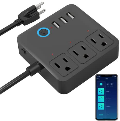 GHome Smart Power Strip, 3 Ports USB et 3 Sorties intelligentes contrôlées Individuellement, Protection de surtension WiFi Fonctionne avec Alexa Google Home, Bureau à Domicile, croisière, Voyage,