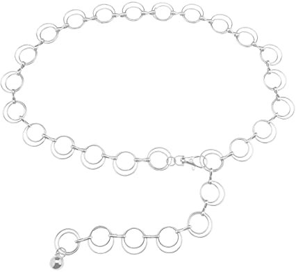 ECSiNG Metall-O-Ring-Kette Taillengürtel Verstellbare Taillenkette Vintage-Kettengürtel mit Hoher Taille Bekleidungszubehör für Frauen Mädchen 115cm Silber