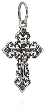 NKlaus 925 Sterlingsilber Kreuz Zirkonia grün Orthodox Kruzifix Kettenanhänger Taufe 11091