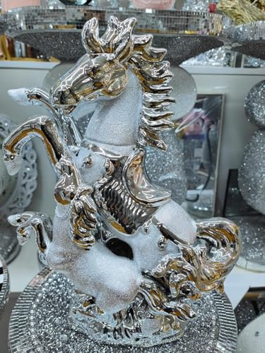 Biznest Silver Chrome Crushed Diamond Horse Crystal Ornament Statue Shelf Décor