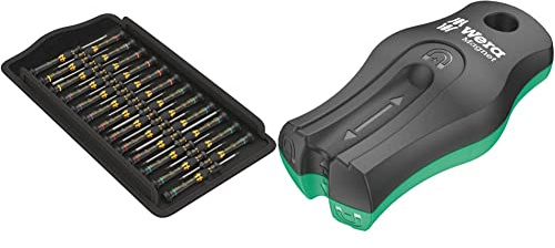 Wera 05134019001 Kraftform Micro ESD Big Pack 1, Elektroniker-Schraubendrehersatz, 25-teilig & 05033404001 9500 Magnet SB, Magnetisiergerät, Entmagnetisierer Schwarz-grün 68 x 34 mm