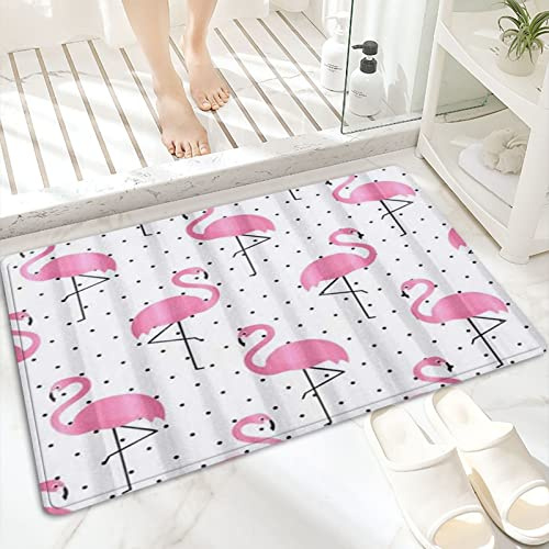 Badematte, rutschfest Waschbar Badezimmerteppich 60x100 cm,Tropischer rosa Flamingo auf Tupfen-Tier-lusti,Badvorleger mit Wasserabsorbierenden, Weichen Mikrofasern für Badewanne, Dusche und Badezimmer