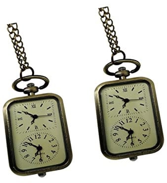 Mikikit 2 Stück Doppelte Hängende Kettenanhängertasche Für Doppelte Zeit Armbanduhr Zone Bewegung Uhren Uhr Männer Retro Geschenk Vintage Damen Halskette – Legierung