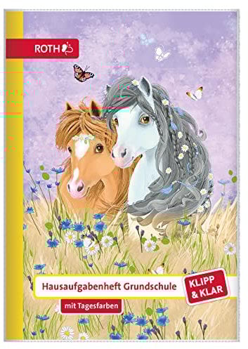 ROTH Klipp&Klar Grundschul-Aufgabenheft mit Tagesfarben, A5, 1 Woche 2 Seiten, Blumenpferde