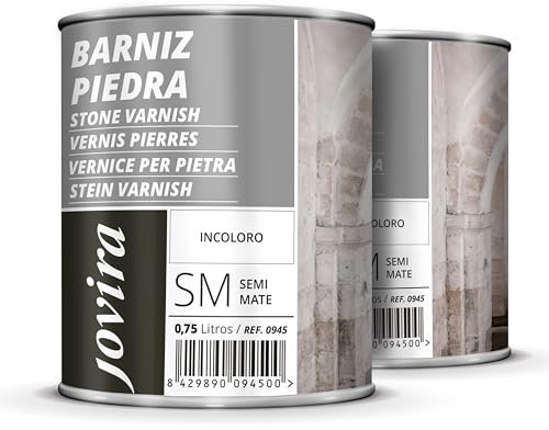 JOVIRA PINTURAS Barniz para Piedra, Ladrillo, Terrazo al Disolvente. Incoloro, natural, transparente. (2x750 Mililitros, Semimate)