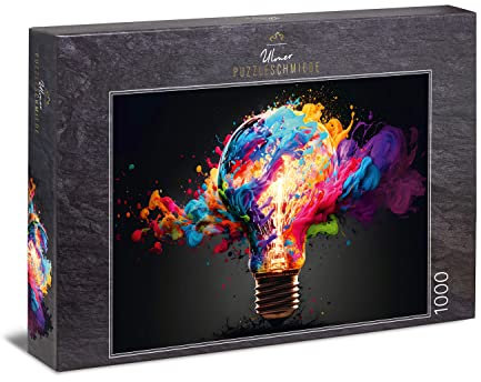 Ulmer Puzzleschmiede - Puzzle Power of Light - Effektvolle Farb-Explosion aus der Hellen Glühbirne - Knalliges Puzzlemotiv aus der Puzzle-Kollektion Farben & Fantasy, Made in Germany