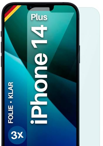 moex für iPhone 14 Plus Schutzfolie Displayschutz Folie Ultra-klar HD 0,2 mm kompatibel mit jeder Hülle, Anbringen ohne Blasen, Handyfolie Extra Kratzfest, FlexProtect 3 Stück