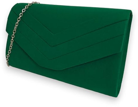 fi9 Borsa a mano da donna alla moda in pelle scamosciata avvolgente stile nuziale da sera frizione per feste, Verde scuro, medium