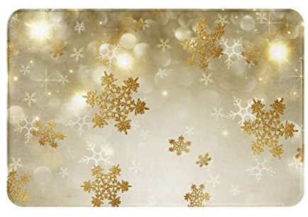 Gold Seide Weihnachten Fußmatte Indoor Outdoor Willkommen Matten Rutschfeste Fußmatte für Eingangsbereich Teppich 40,6 x 61 cm Bodenmatte für Veranda Teppich für Wäsche Badezimmer Schlafzimmer