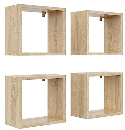 KUBUTKU Wandregal 4er Set 30x33x18 Quadratisch Hängeregal Mordern Design Wandboard für Wohnzimmer Schlafzimmer Büro und Küche (Sonoma)