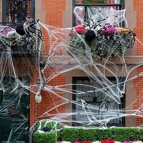 PUERHUACI Halloween Decorazioni Ragnatela,Decorazioni Halloween,Halloween Ragnatela,200g Decorazione Ragnatela Halloween con 60 Finti Ragni, Agnatela per Decorazioni Spaventose per Feste