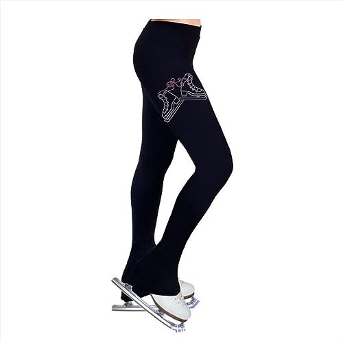 FloAPa Figur Skating Strasssteine Hosen Warm Strumpfhosen Mit Strass Stretchy Thermo Schlittschuh Leggings Bequem Für Wettkampf Und Training Für Erwachsene Und Kinder,Schwarz,M
