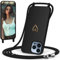 CaseLover Handyband kompatibel mit iPhone 15 Pro Hülle mit Band Herz Muster Silikon Necklace Handyhülle mit Abnehmbar Kordel zum Umhängen Stossfest Bumper Handy Schutzhülle für iPhone 15 Pro, Schwarz