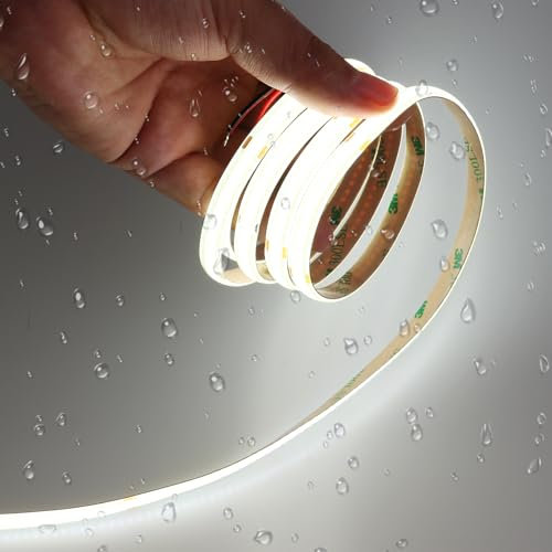 JOYLIT 6M Ruban LED COB 24V 5000K Blanc IP65 Étanche 320LEDs/M, CRI 93+ Sans Point 8MM Autocollante Découpable Bande LED pour Chambre, Armoires, Camion (Sans Alimentation)