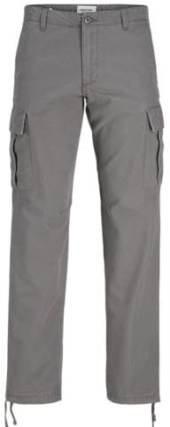JACK & JONES Mens Cargo Combat Trouser Relaxed Fit Button Fastening Pants for Men UK, Smoked Pearl- 30W / 30L