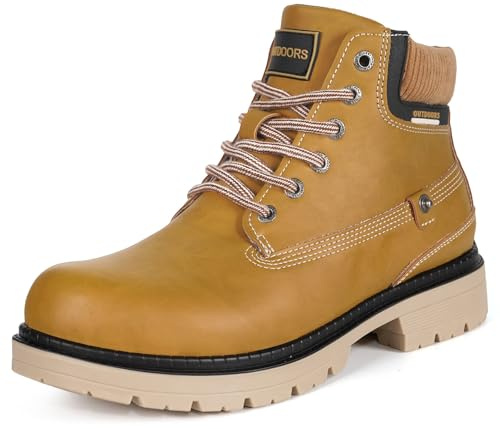 Eagsouni Womens Mens Walking Ankle Boots Mesh Lined Fashion Leather Shoes Casual Flat Outdoor Four Seasons, Brown Without Fur, 8 UK