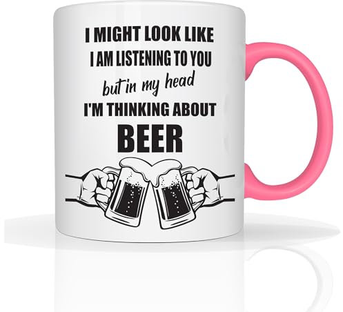 Star Online Funny Classic Christmas Secrete Santa Coffe Xmas Gifts I'm Thinking About - 11oz Ceramic Dishwasher Safe Mugs Cup (Beer Modern - Pink)