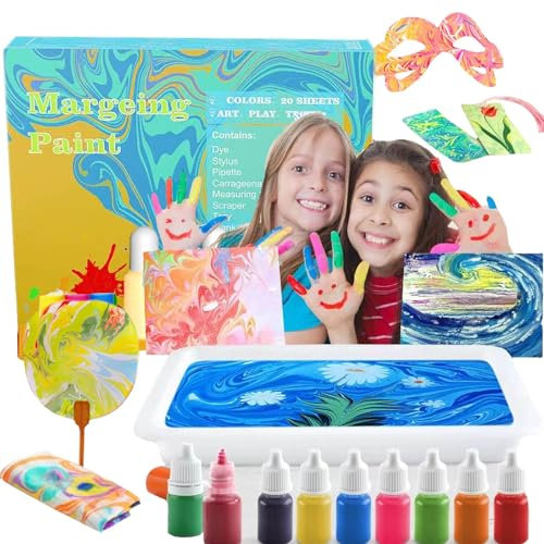 Aszaui Marmorierfarbe Marbling Paint Kit,Basteln Wassermarmoriefarbe Kinder,Bastelset Kinder 12 Farben Wasser Malset,Kunsthandwerk für Mädchen und Jungen Geschenk 6 7 8 9 10 11 12 Jahre