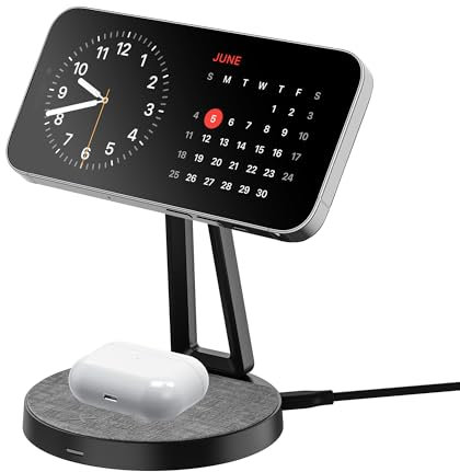 XLayer MagFix Pro 2-in-1 Ladestation Apple Wireless Charger I Standby I Magsafe Kompatibel I Magnetisch I Ladegerät I kabelloses schnelles Laden von iPhone 16 15/14/13/12/11 Pro Max Plus, AirPods