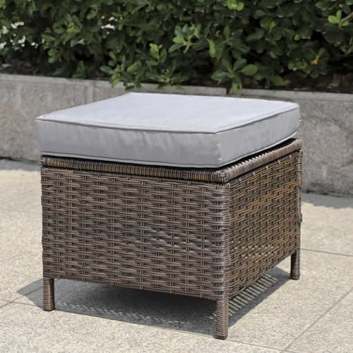 Calma Lux® Poly Rattan Hocker 2 stück mit Kissen Gartenhocker Sitzhocker Fußhocker Rattanhocker Balkon Sitzhocker Gartenmöbel 40x40x40cm ‎ (Braun)