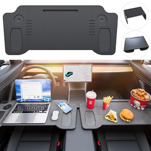 Ronsoile Foldable Car Tray & Car Desk for Laptop, Car Table for Tesla Model Y Model 3, Food Trays Desk for Passenger, Steering Wheel Eating Table, Car Back Seat Tray Table for Travel Work Camping