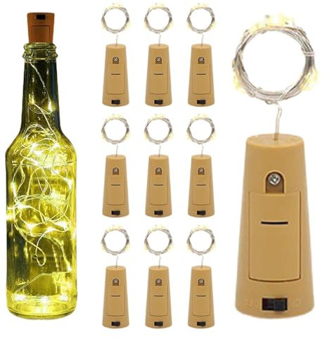 Lumières en liège pour bouteilles de vin, lumières en liège pour bouteilles de vin, Paquet de 10 lampes LED pour bouteille de vin de 2M, Guirlandes lumineuses féeriques, bouchons de bouteille avec rég