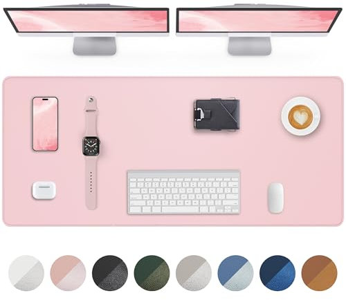 Sous-main de bureau en cuir synthétique – Grand sous-main antidérapant pour clavier et souris – 140 x 43,2 cm – Pour la maison et le bureau (rose clair)