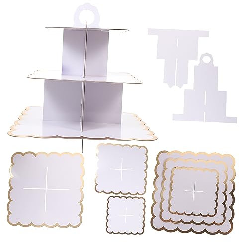 CRILSTYLEO 3 Kuchenstand Tischzubehör Schreibtischaufsatz Desserthalter Aus Pappe Tischständer Desktop- Quadratische Tortenplatte Lebensmitteldekor Kuchen Liefert Obsttablett Weiß Papier