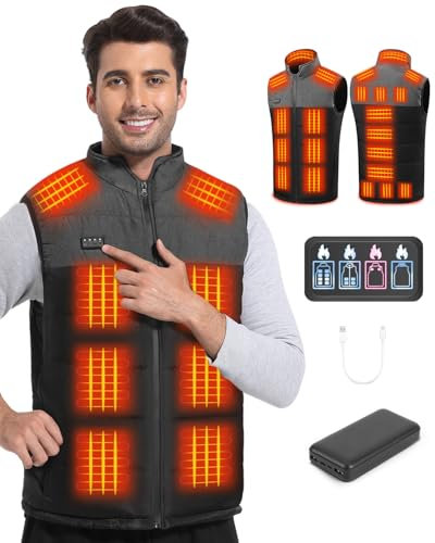 Mimo Style Heated Jacket,Heated Gilet For Men with 21 Heat Zones, Heated Vest with 20000mAh Power Bank, 3 Heat Settings, Heated Body Warmer for Outdoor Ski Riding Hiking Motor (M)