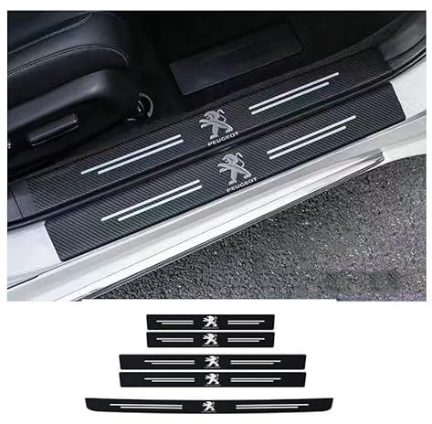 QWTYAFDD 5 Pieces Car Sill Protector Strip,for Peugeot 208 308 2008 SW 5008 GT Line Rifter 2016-2022 Carbon Fiber Car Door Bumper Sill Protector Wear Pedal Anti Scratch Protection