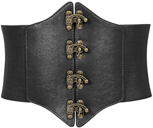 Scinzene Piraten Korsett Damen, Wide Elastic Corset Belt for Women - Vintage Lace Waist Cincher for Dresses, Halloween Costumes, Renaissance Festival & Cosplay