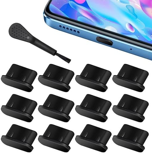 WOLMIK USB C Staubschutz Stöpsel 12 Stück mit Reinigungsbürste, SilikonhüLle USB 3.1 Typ C Port für Meiste Typ-C Handy Tablet Zubehör Ladebuchse Stopfen Schutz, USB C Schutzkappe