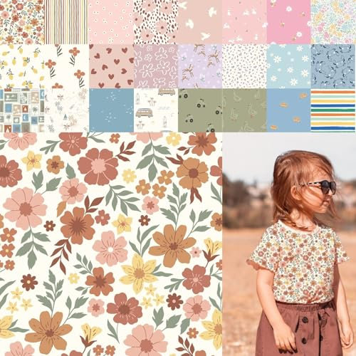 Baumwolljersey bedruckt, Jersey Stoff Meterware Sommer, Jerseystoff Blumen - Strickjersey Kinderdrucke - Stretchstoff Mädchen, BW-Jersey Jungs *ab 50cm, Farbe: 80-A91-001 Blumen