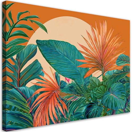 Feeby Bild auf Leinwand - Wandbilder Wohnzimmer Aesthetic - Monstera Blätter Pflanzen - 120x80 cm XXL 1tlg - Schlafzimmer Wandekoration - Bilder Zimmer - Living Room - Deko Wandbilder - Moderne Bild
