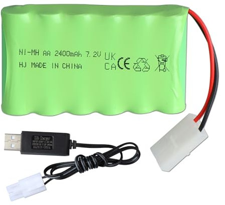 7.2 V 2400 mAh Ni-MH Battery with Tamiya KET 2P Plug and Charging Cable, 6 Cell Battery Pack Battery for RC Vehicle, Car, Truck, Excavator, Crawler, Tank, Toy, Model Making, Power Tools, Lighting