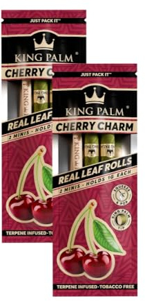King Palm Mini Size Cones - 2 Rolls per Pack, 2 Packs - Pre Rolled Cones - Natural Cones - Corn Husk Filter - Preroll Cones - Prerolled cones with Filter (Cherry Charm)