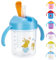 SUPPRUI Sippy Cup,280ml Baby Cup,Straw Cups with Handles,Spill-Proof Baby Sippy Cups,Water Bottles with Straw for Babies,BPA Free,Trainer Cups for 6+ Months (Transparent-Blue Lid)
