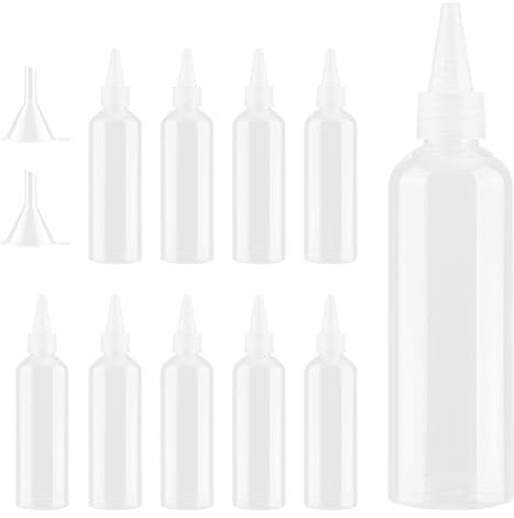 Yukaiwn Squeezy Bottles with Nozzles, 12 PCS Plastic Squeeze Condiment Bottles, 100ml Small Sauce Bottle Clear Plastic Liquid Dropper Dispensing Containers with Funnels for Sauce Lotion(60ml)