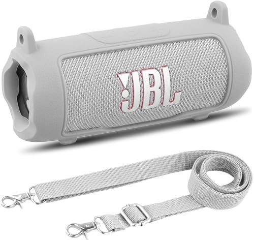 Khanka Silikonhülle für JBL Flip 7 Bluetooth-Lautsprecher | Für JBL Flip 7 Lautsprecher;mit abnehmbarem Schultergurt, stoßfeste weiche Hülle für JBL Flip 7,Weiß;Nur Hülle