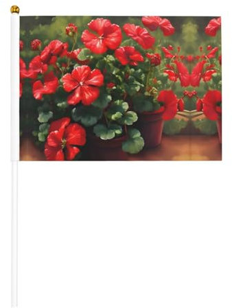 Rote Geranien, doppelseitige Handflagge, 14 x 20,8 cm, Party, Sportveranstaltung, Jubelrequisiten