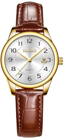 Taxau Damenuhr Uhr Damen wasserdichte Quarzuhr mit Lederarmband Analog Armbanduhr Damen mit Datum Elegant Uhr für Frauen