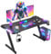 JUMMICO Gaming Desk with LED Lights 140 x 60 cm, RGB Gaming Table Sturdy Computer Desk for Home Office and Gamers with Headphone Hook and Cup Holder, Black