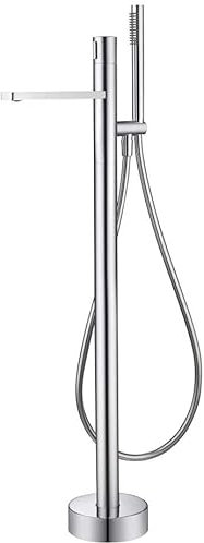 Badewannenarmatur freistehend, Messing-Duscharmatur, moderne, bodenmontierte Badewannen-Duschmischbatterie in Schwarz/Chrom mit Handbrausen-Set,Chrom Interesting life